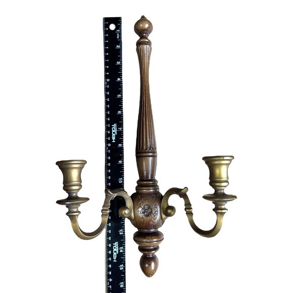 Vintage Syroco Wood & Resin Candle Wall Sconces Pair Set 2 MCM Mid Century Decor - Picture 5 of 12